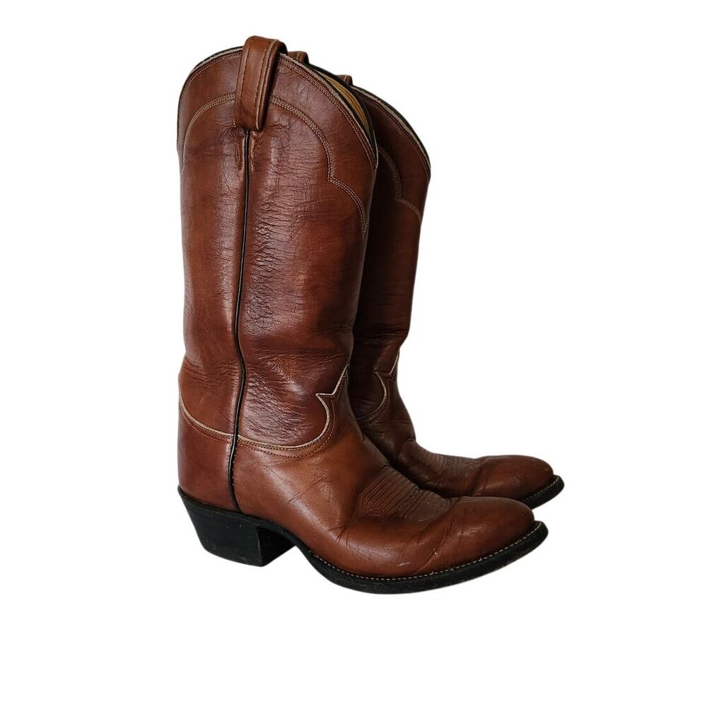 Vintage Tony Lama 5084 Western Cowboy Boots Men's 7.5C Chocolate Cognac USA